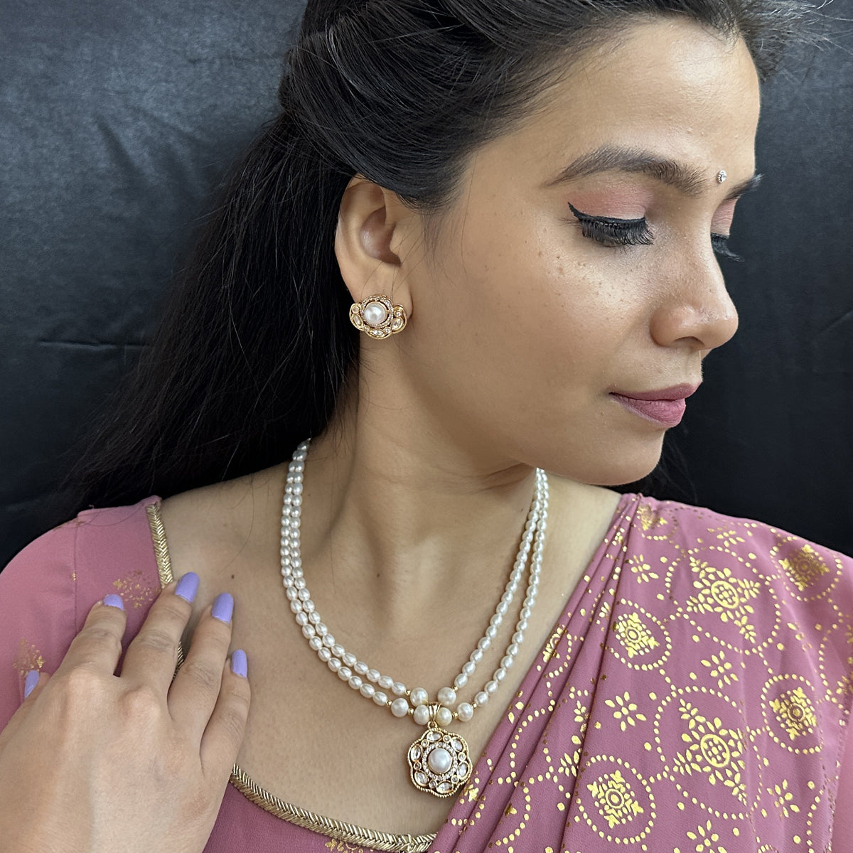 J Pearls Lekha 2 Lines Pearl Necklace | Swadesiicart