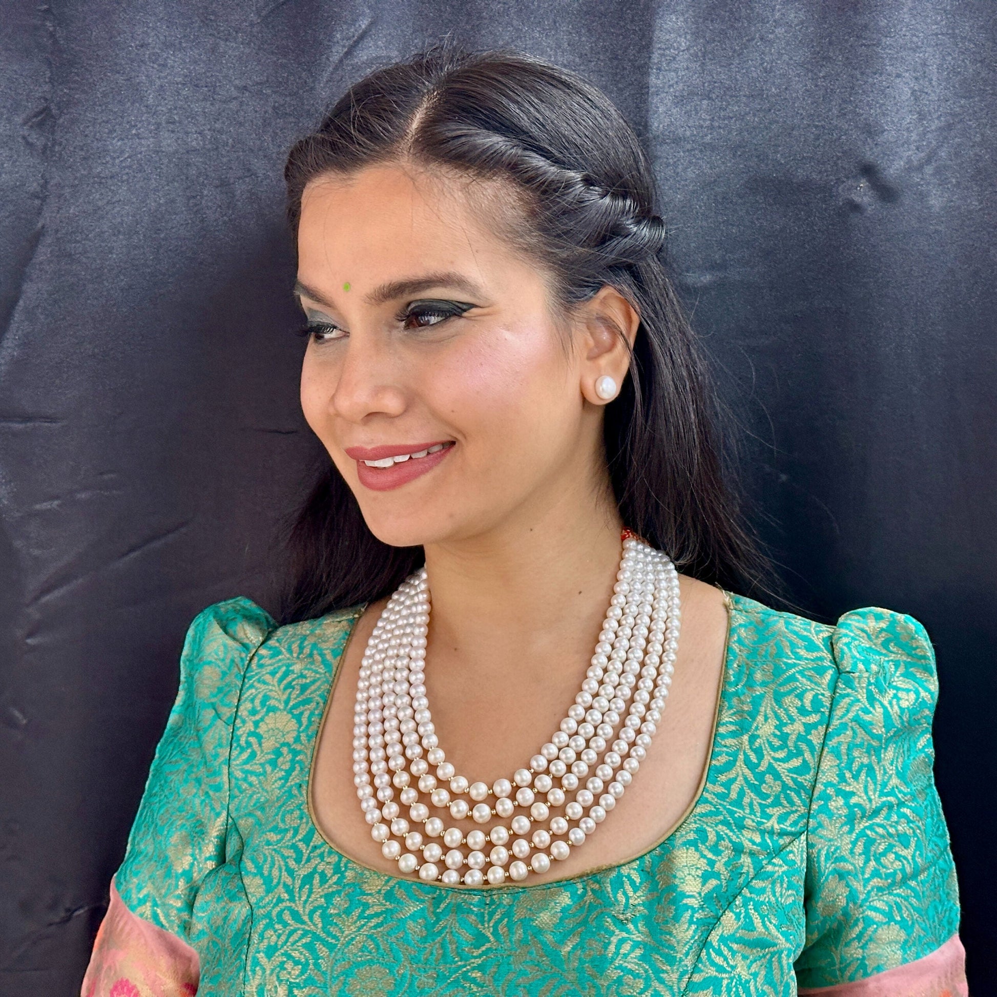 J Pearls Saanvi 5 Lines Pearl Necklaces | Swadesiicart
