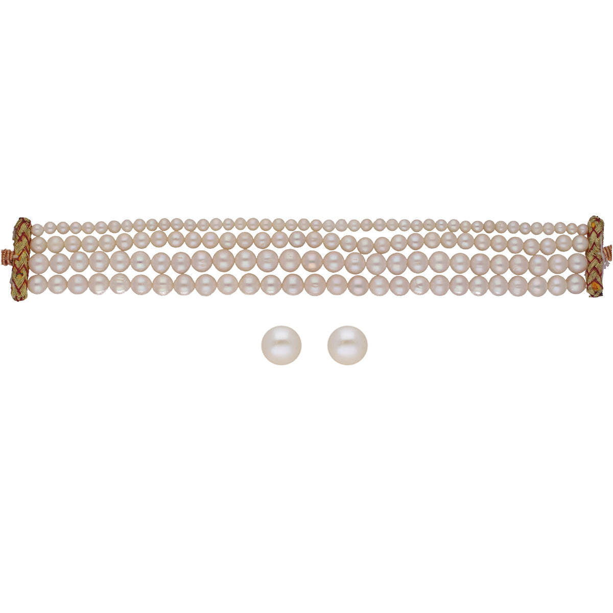 J Pearls Naira 4 Lines Pearl Choker Set | Swadesiicart