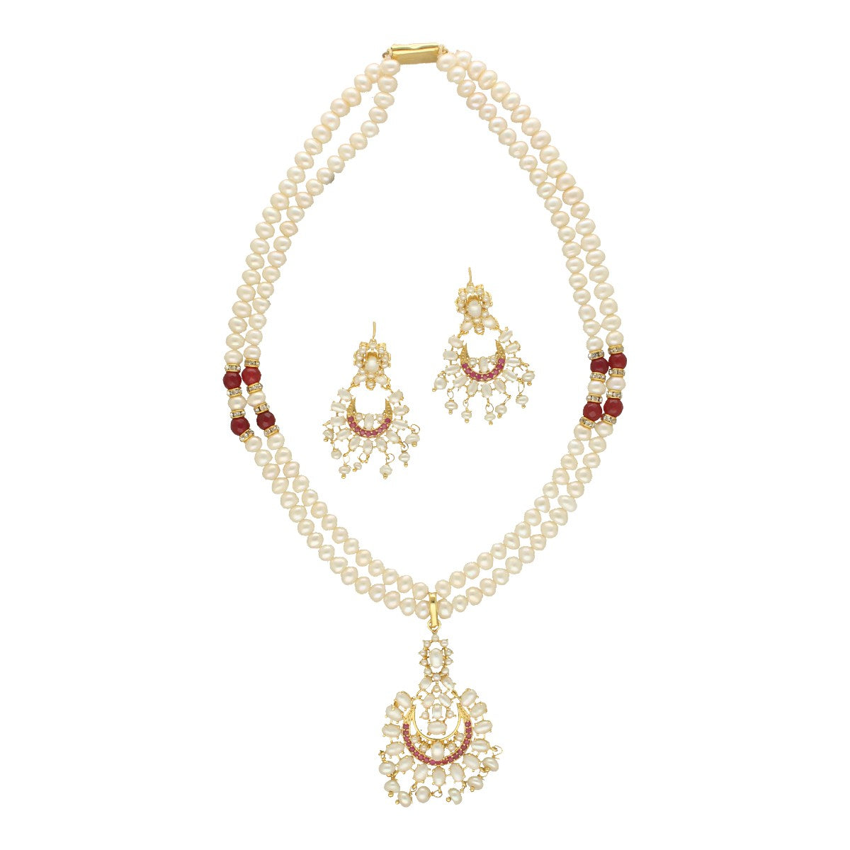 J Pearls Ishir Glowing Pearl Necklace Set - Swadesiicart