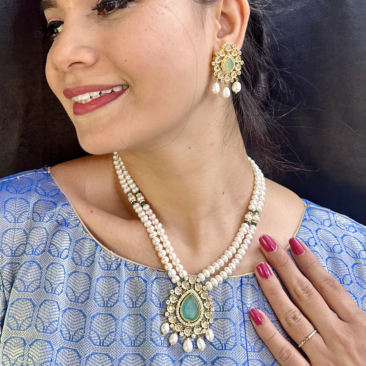 J Pearls Shalin Exquisite Pearl Necklace Set - Swadesiicart