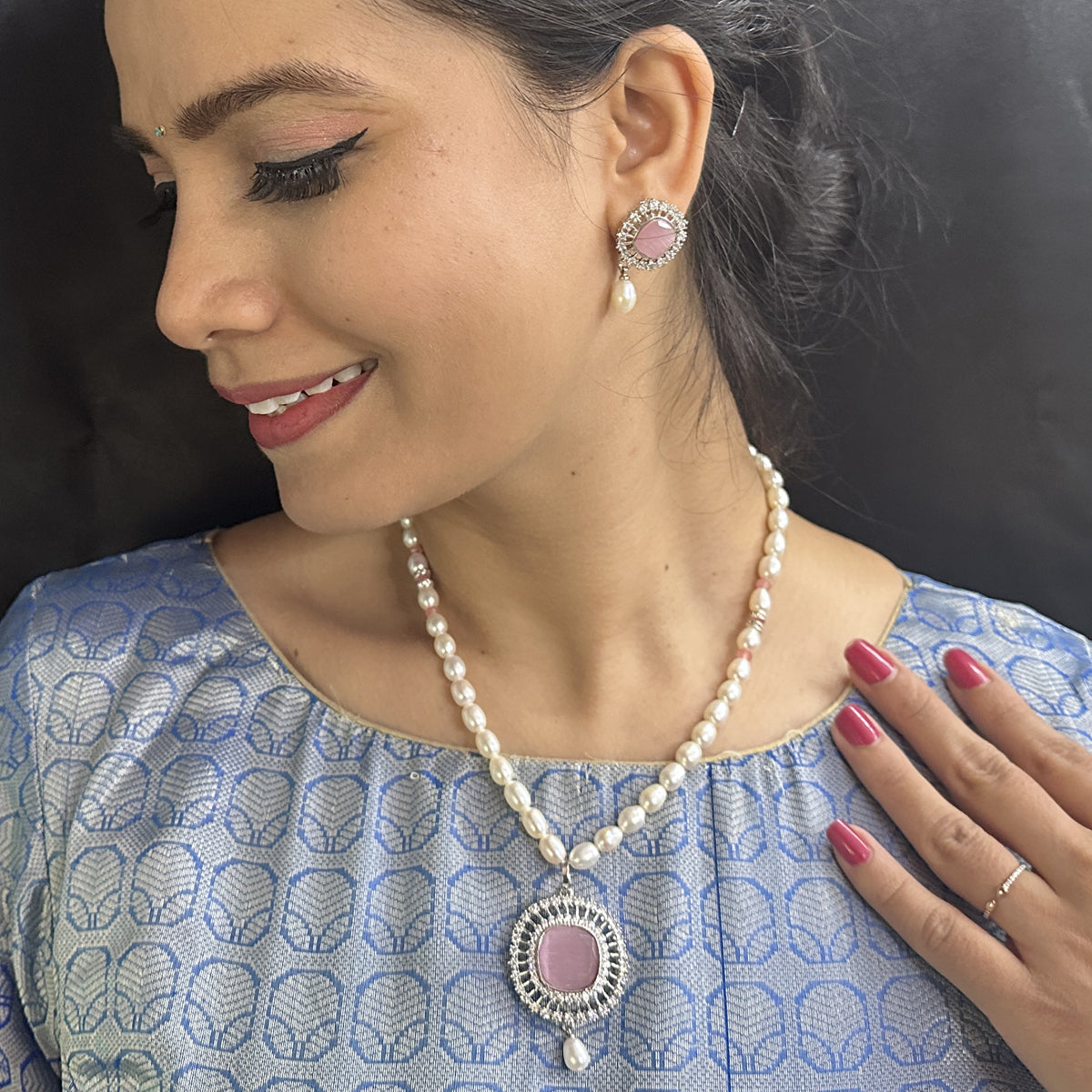 J Pearls Ehan Pearl Necklace Set - Swadesiicart