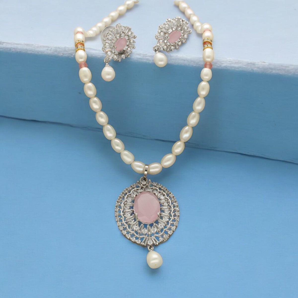 J Pearls Celestial Charm Pearl Necklace Set - Swadesiicart