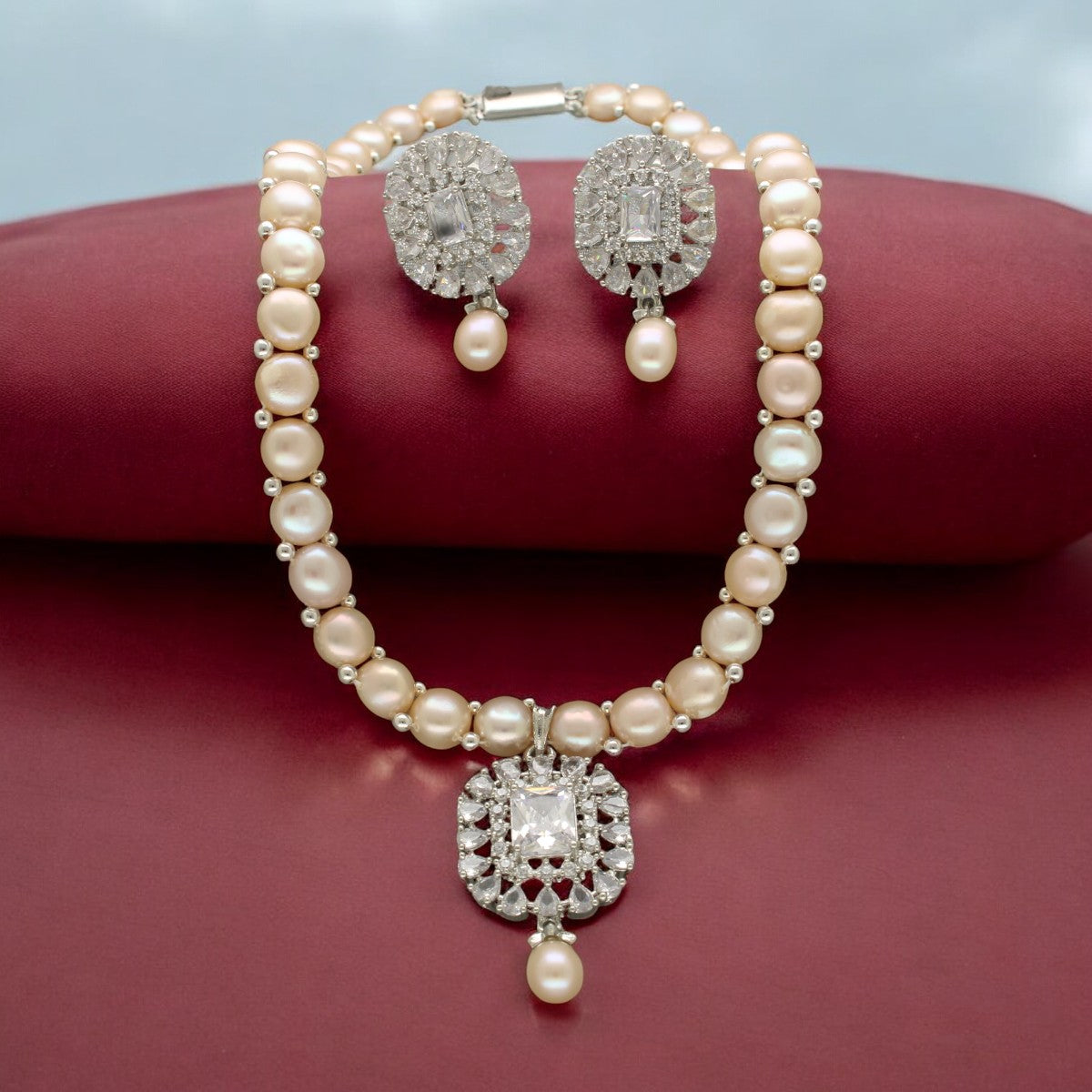 J Pearls Sublime Shimmer Pearl Necklace Set - Swadesiicart