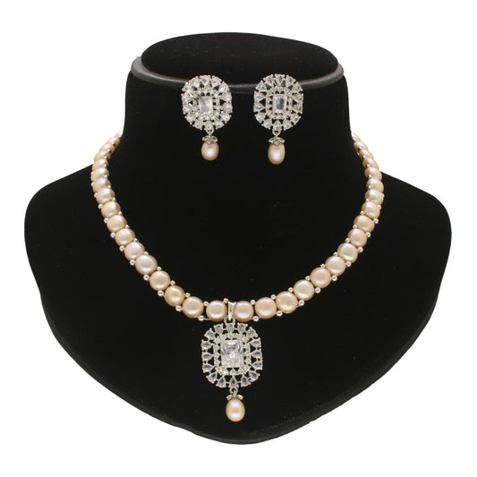 J Pearls Sublime Shimmer Pearl Necklace Set - Swadesiicart