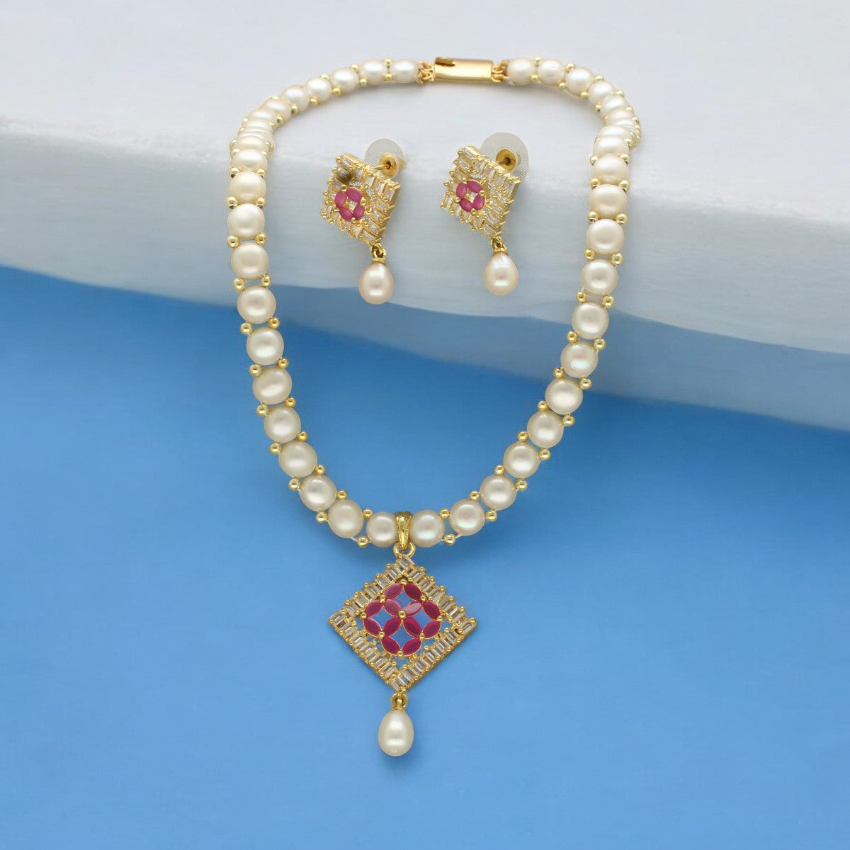 J Pearls Tanvi Pearl Necklace Set - Swadesiicart