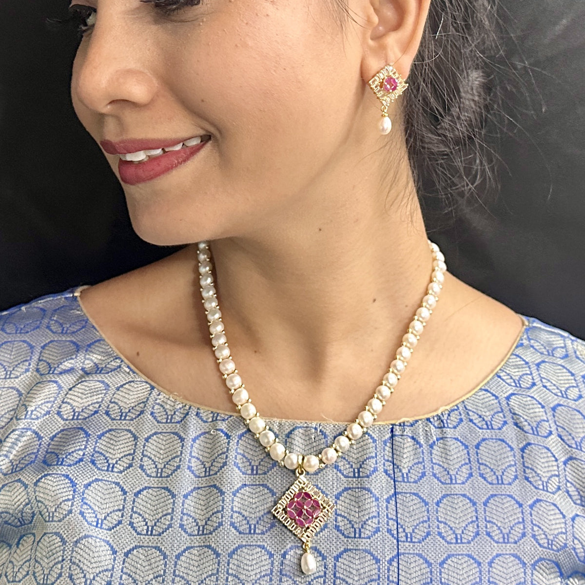 J Pearls Tanvi Pearl Necklace Set - Swadesiicart