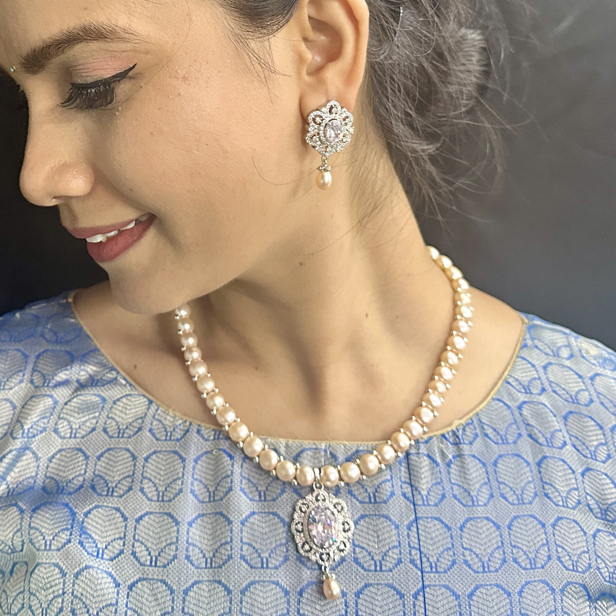 J Pearls Luxe Luminescence Pearl Necklace Set - Swadesiicart