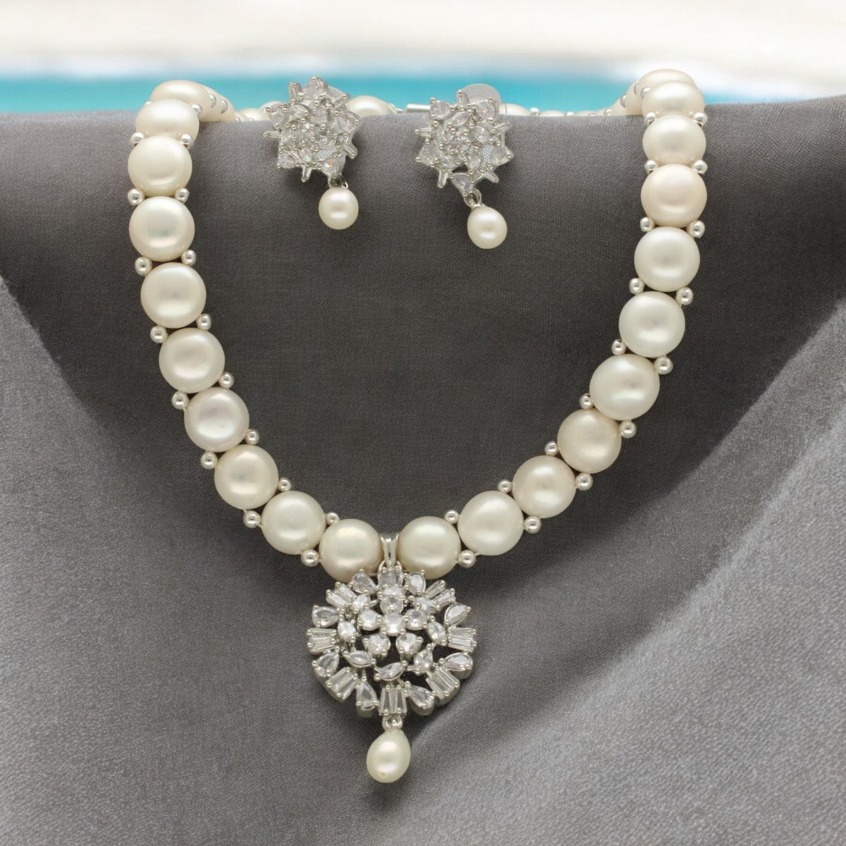 J Pearls Dazzling Divinity Pearl Necklace Set - Swadesiicart