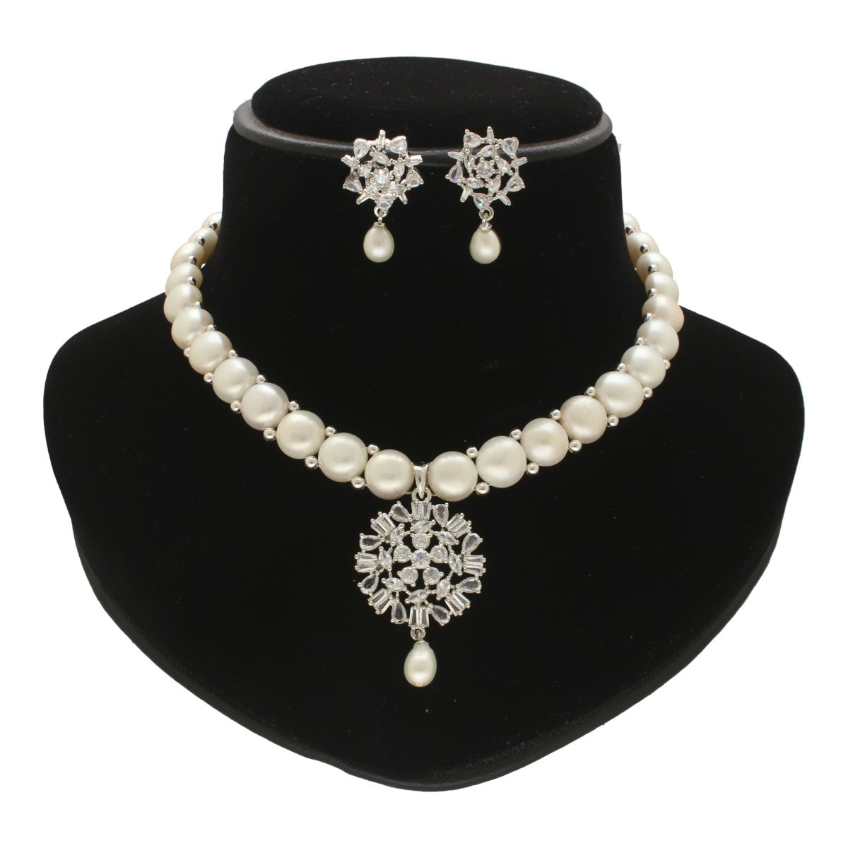J Pearls Dazzling Divinity Pearl Necklace Set - Swadesiicart