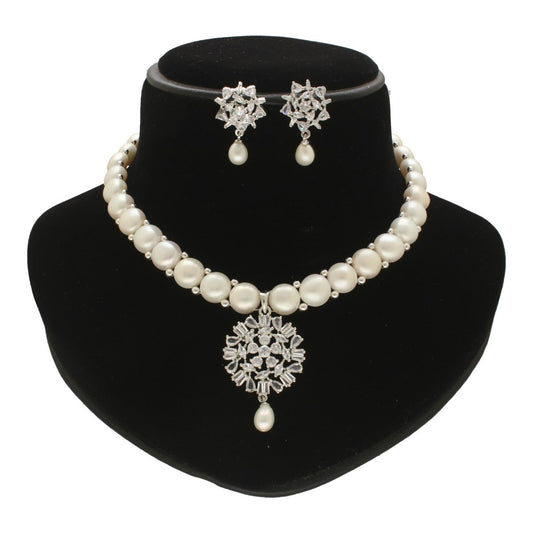 J Pearls Dazzling Divinity Pearl Necklace Set - Swadesiicart