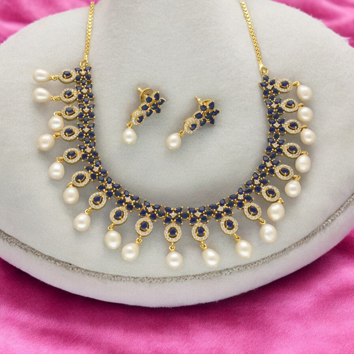 J Pearls Roshan Pearl Necklace Set - Swadesiicart