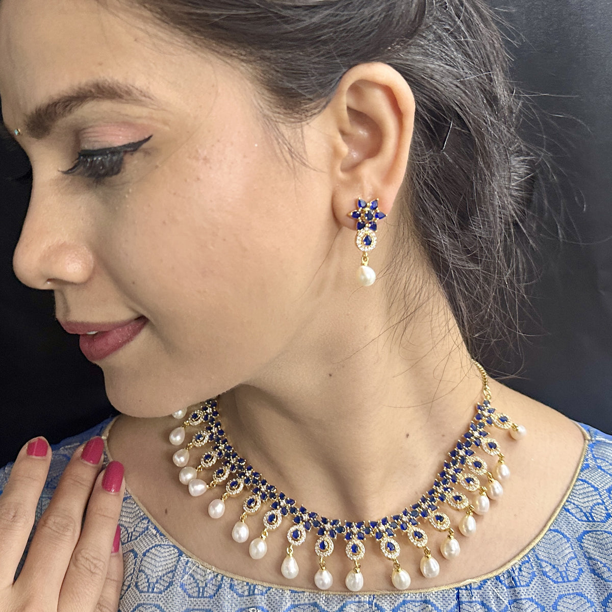 J Pearls Roshan Pearl Necklace Set - Swadesiicart