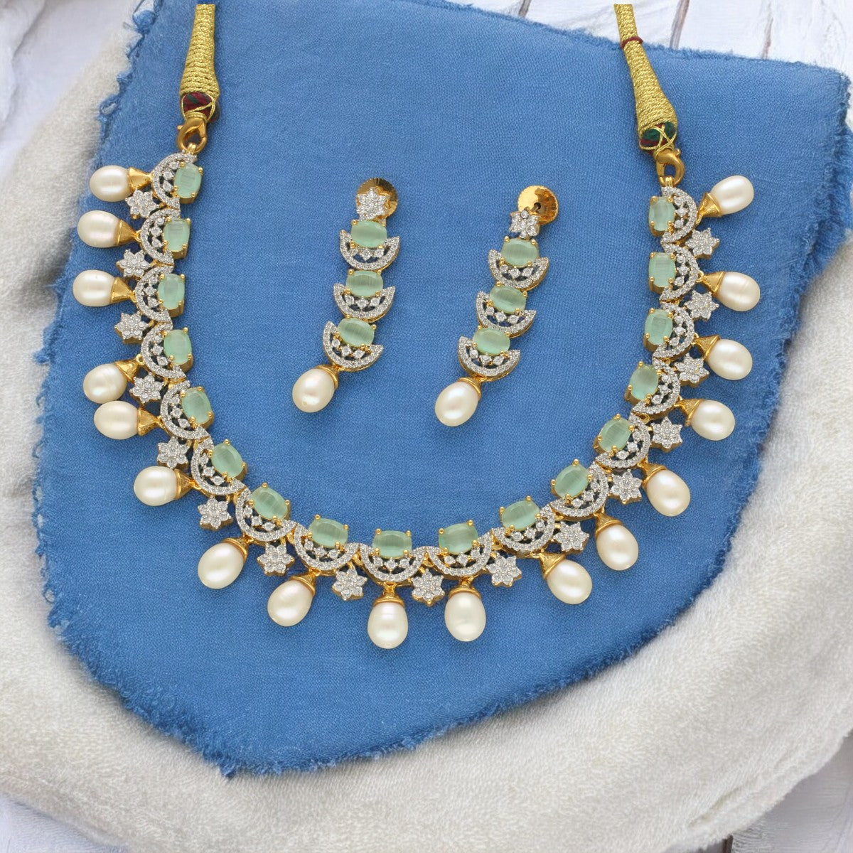 J Pearls Aurora Adornments Pearl Necklace Set - Swadesiicart