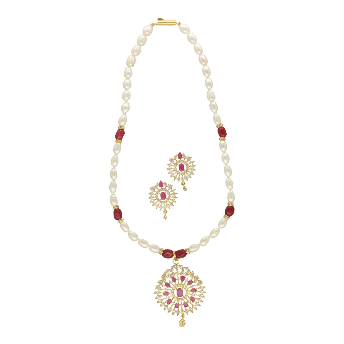 J Pearls Rinay Pearl Necklace Set - Swadesiicart