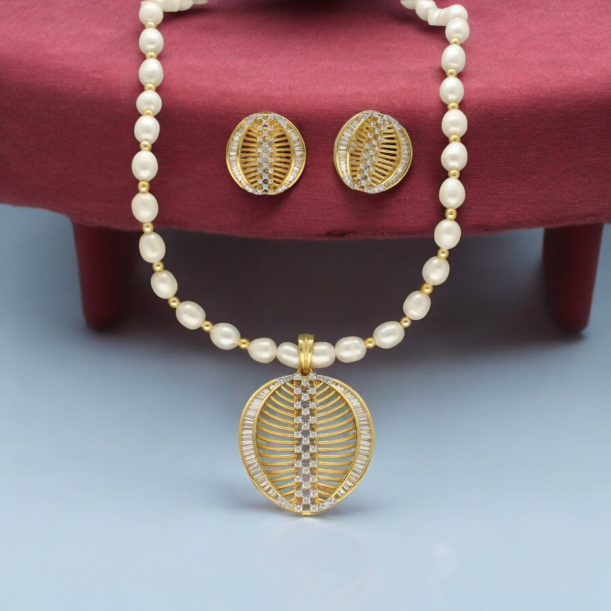 J Pearls Gilded Pearl Necklace Set - Swadesiicart