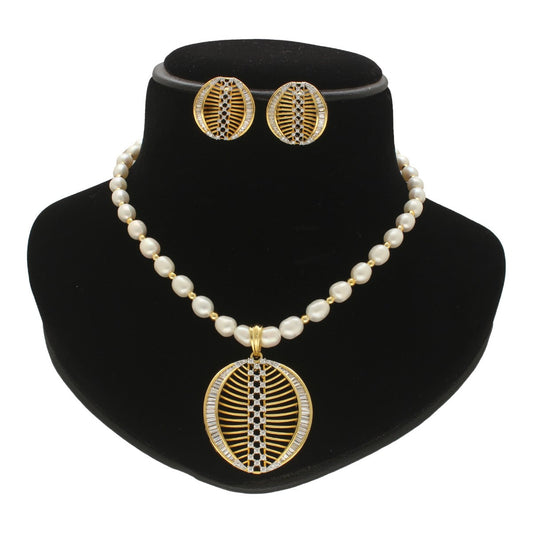 J Pearls Gilded Pearl Necklace Set - Swadesiicart