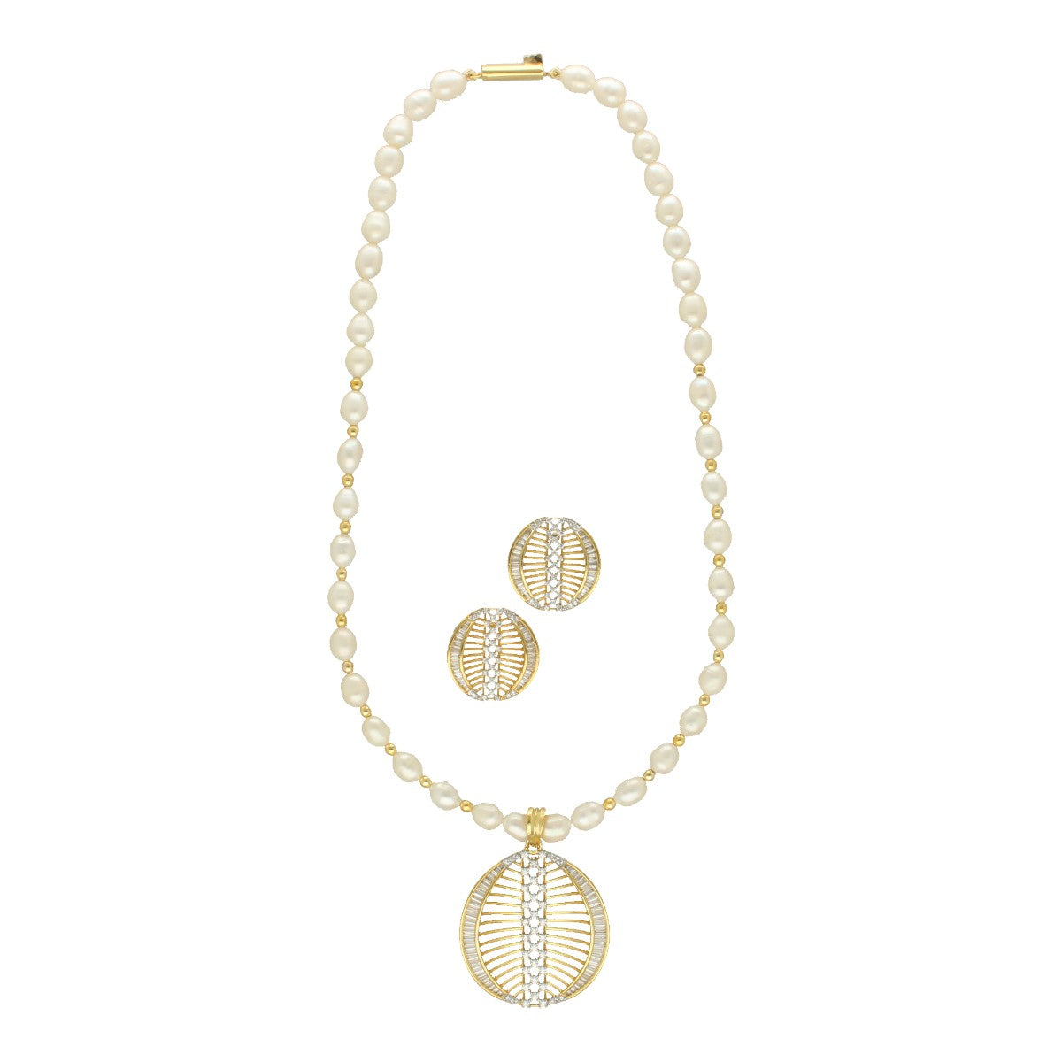 J Pearls Gilded Pearl Necklace Set - Swadesiicart