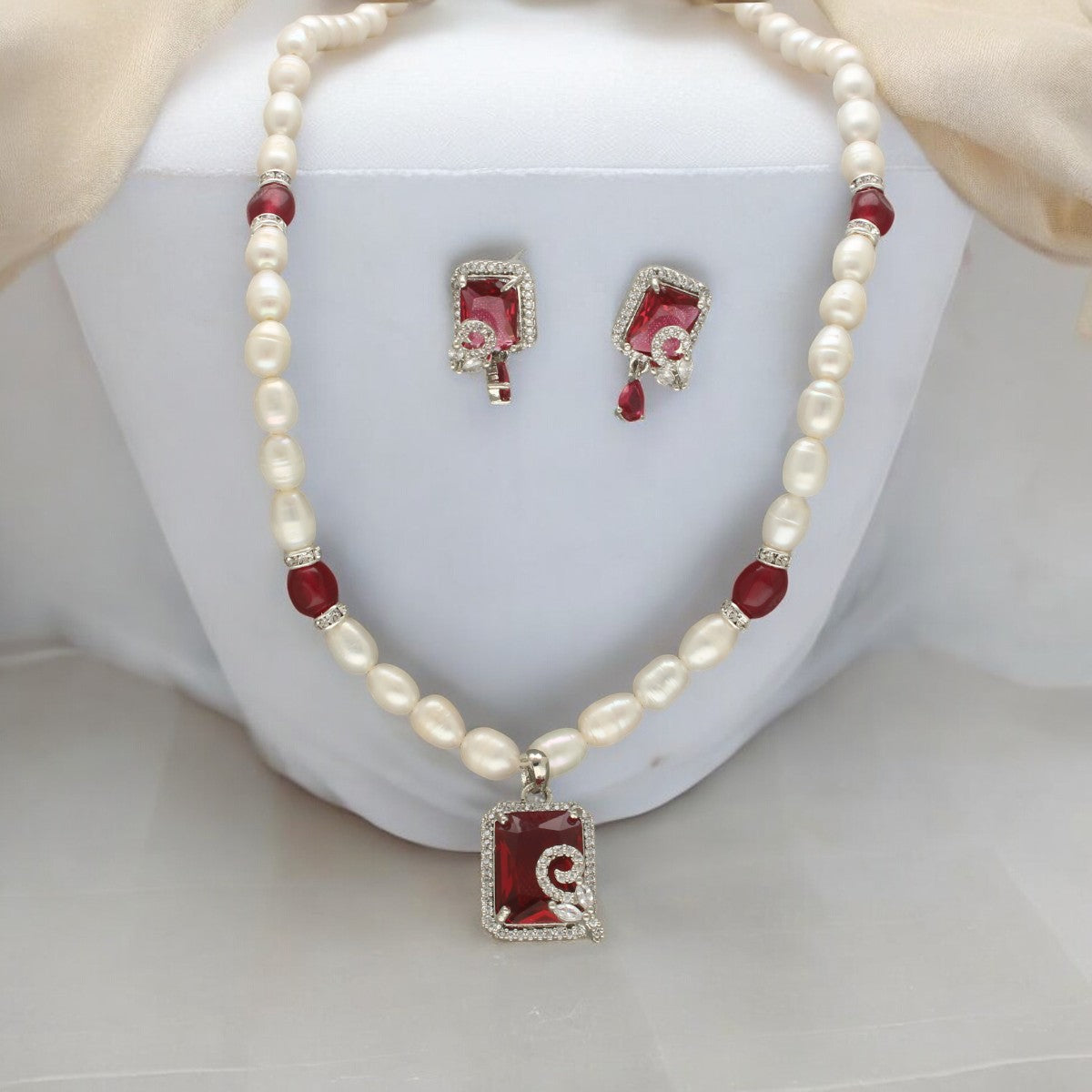 J Pearls Qarin Pearl Necklace Set - Swadesiicart
