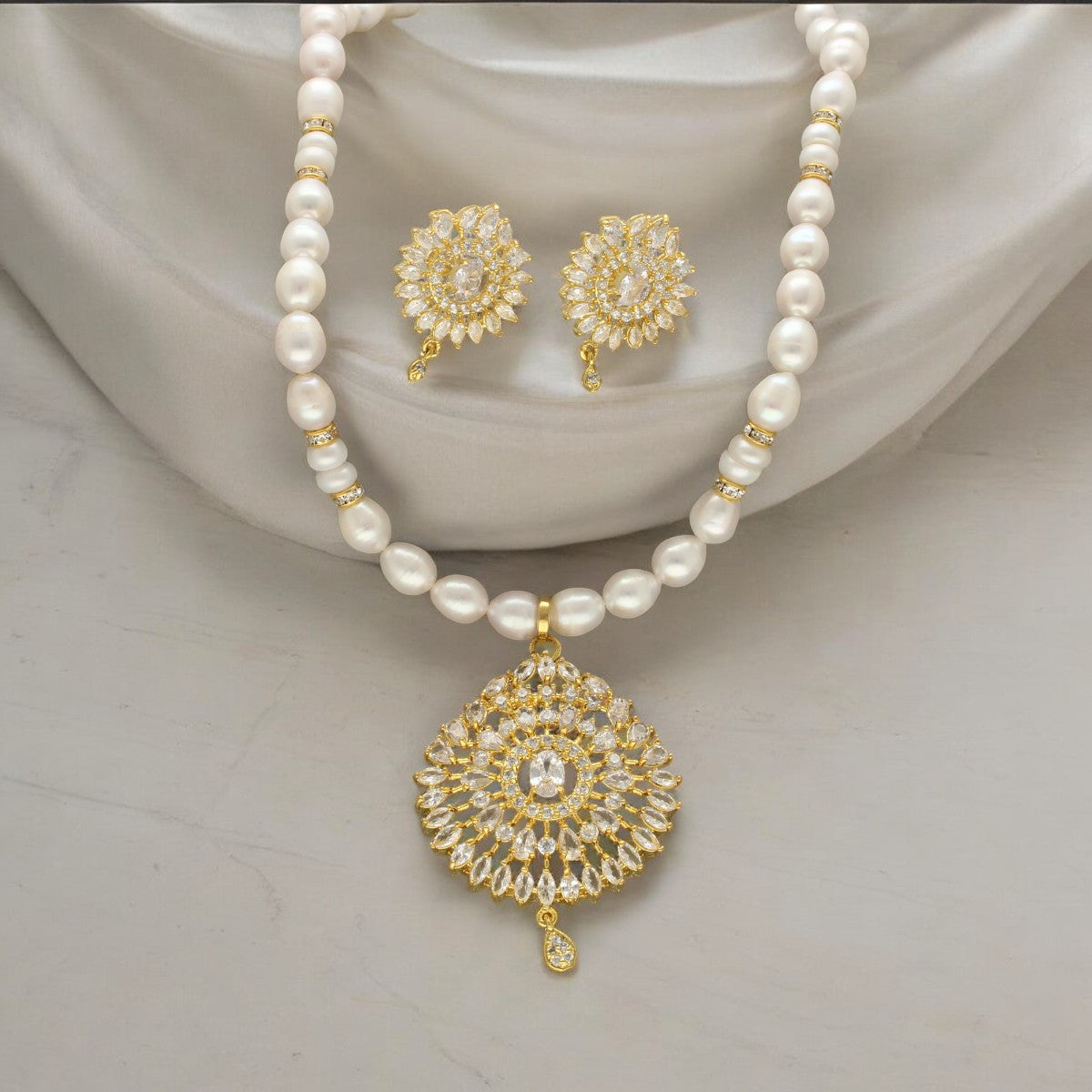 J Pearls Quasar Mystique Pearl Necklace Set - Swadesiicart