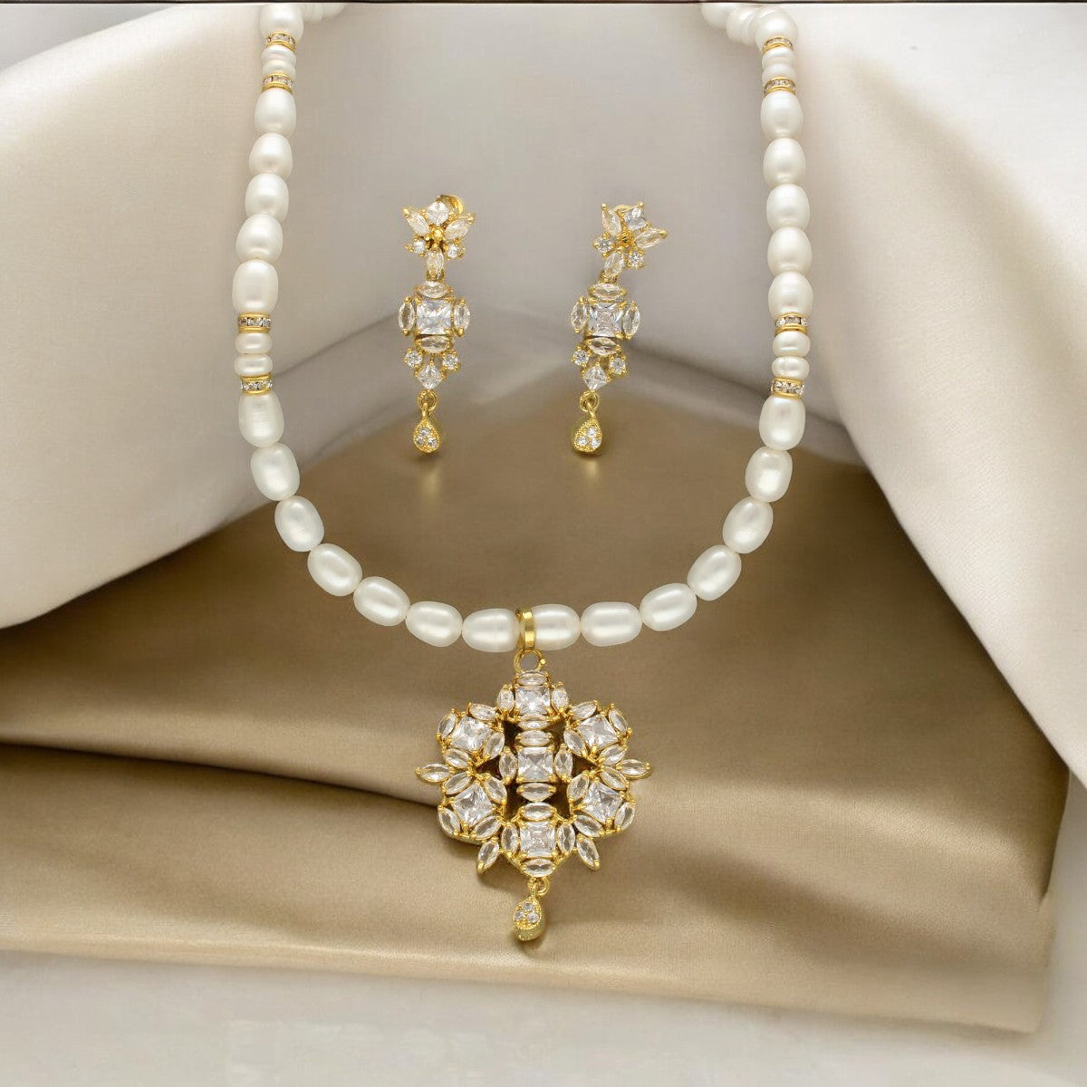 J Pearls Meena Pearl Necklace Set - Swadesiicart