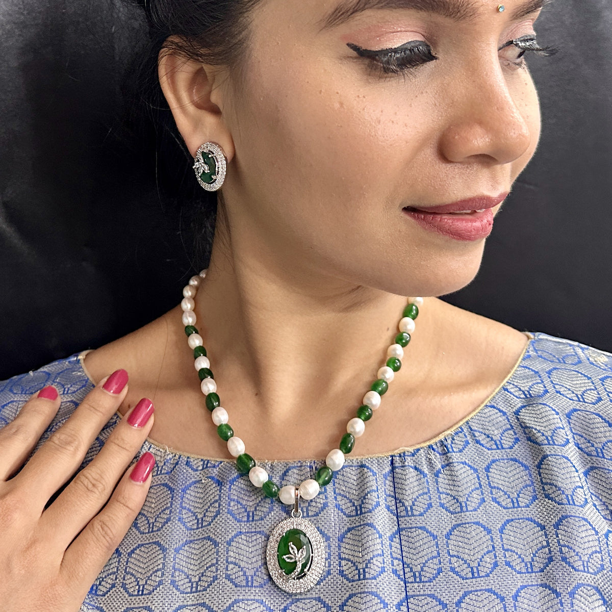 J Pearls Aurora Bliss Pearl Necklace Set - Swadesiicart