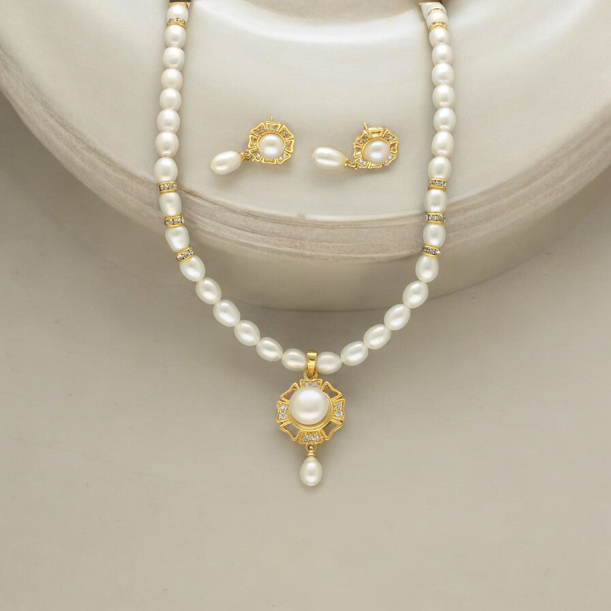 J Pearls Pearlescent Pearl Necklace Set - Swadesiicart