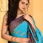 Joban Fashion Sky Blue Crepe Chiffon Pure Handloom Banarasi Silk Saree | Swadesiicart