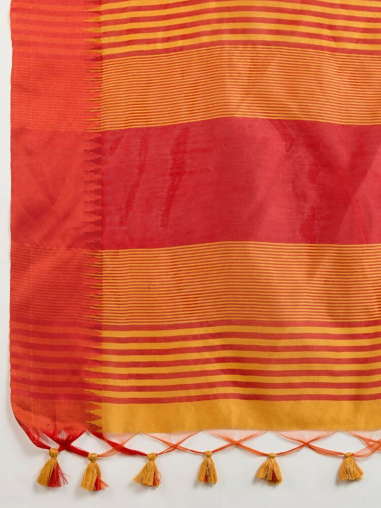 Vishnu Weaves Women's Mustard Raw Silk Thread Woven Saree with Blouse - Swadesiicart