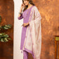 Lorenvalley Fashion Lavender Marina Silk Multi Embroidery Thread with Hand work Kurta Pant Dupatta - Swadesiicart