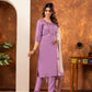 Lorenvalley Fashion Lavender Marina Silk Multi Embroidery Thread with Hand work Kurta Pant Dupatta - Swadesiicart
