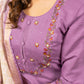 Lorenvalley Fashion Lavender Marina Silk Multi Embroidery Thread with Hand work Kurta Pant Dupatta - Swadesiicart