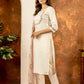 Lorenvalley Fashion Offwhite Marina Silk Multi Embroidery Thread with Hand work Kurta Pant Dupatta - Swadesiicart