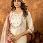 Lorenvalley Fashion Offwhite Marina Silk Multi Embroidery Thread with Hand work Kurta Pant Dupatta - Swadesiicart