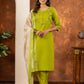 Lorenvalley Fashion Parrotgreen Marina Silk Multi Embroidery Thread with Hand work Kurta Pant Dupatta - Swadesiicart