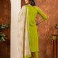 Lorenvalley Fashion Parrotgreen Marina Silk Multi Embroidery Thread with Hand work Kurta Pant Dupatta - Swadesiicart