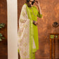 Lorenvalley Fashion Parrotgreen Marina Silk Multi Embroidery Thread with Hand work Kurta Pant Dupatta - Swadesiicart