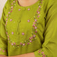 Lorenvalley Fashion Parrotgreen Marina Silk Multi Embroidery Thread with Hand work Kurta Pant Dupatta - Swadesiicart