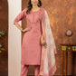 Lorenvalley Fashion Peach Marina Silk Multi Embroidery Thread with Hand work Kurta Pant Dupatta - Swadesiicart