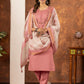 Lorenvalley Fashion Peach Marina Silk Multi Embroidery Thread with Hand work Kurta Pant Dupatta - Swadesiicart