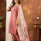 Lorenvalley Fashion Peach Marina Silk Multi Embroidery Thread with Hand work Kurta Pant Dupatta - Swadesiicart