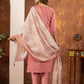 Lorenvalley Fashion Peach Marina Silk Multi Embroidery Thread with Hand work Kurta Pant Dupatta - Swadesiicart