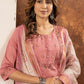 Lorenvalley Fashion Peach Marina Silk Multi Embroidery Thread with Hand work Kurta Pant Dupatta - Swadesiicart