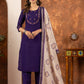 Lorenvalley Fashion Purple Marina Silk Multi Embroidery Thread with Hand work Kurta Pant Dupatta - Swadesiicart
