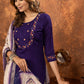 Lorenvalley Fashion Purple Marina Silk Multi Embroidery Thread with Hand work Kurta Pant Dupatta - Swadesiicart