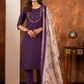 Lorenvalley Fashion Wine Marina Silk Multi Embroidery Thread with Hand work Kurta Pant Dupatta - Swadesiicart