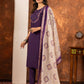 Lorenvalley Fashion Wine Marina Silk Multi Embroidery Thread with Hand work Kurta Pant Dupatta - Swadesiicart