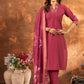 Lorenvalley Fashion Gajari Roman Silk Embroidery Sequins with Hand work Kurta Pant Dupatta | Swadesiicart
