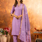 Lorenvalley Fashion Lavender Roman Silk Embroidery Sequins with Hand work Kurta Pant Dupatta | Swadesiicart