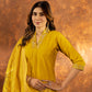 Lorenvalley Fashion Mustard Roman Silk Embroidery Sequins with Hand work Kurta Pant Dupatta - Swadesiicart